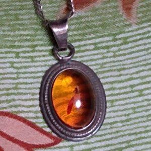 Reconstituted Amber Pendant on Sterling Silver Chain